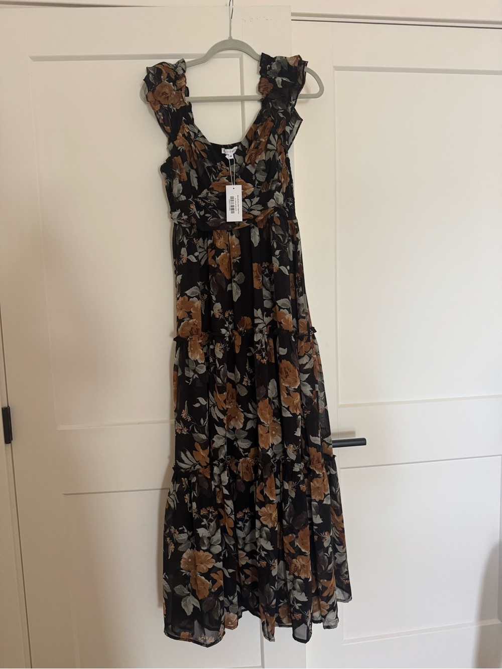 Baltic Born Black Maxi Dress with Brown Floral Pattern